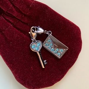 Key and Mail charm blue rhinestones